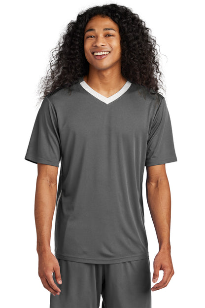 Sport-Tek Competitor United V-Neck ST101 Iron Grey/ White