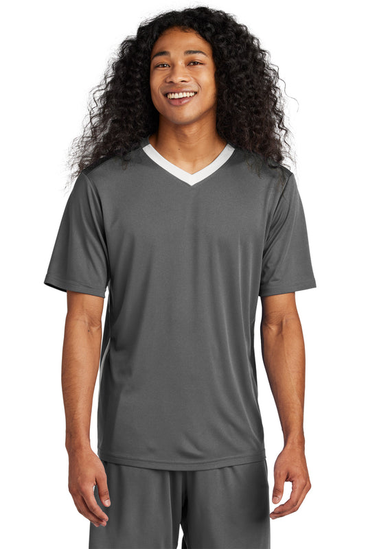 Sport-Tek Competitor United V-Neck ST101 Iron Grey/ White