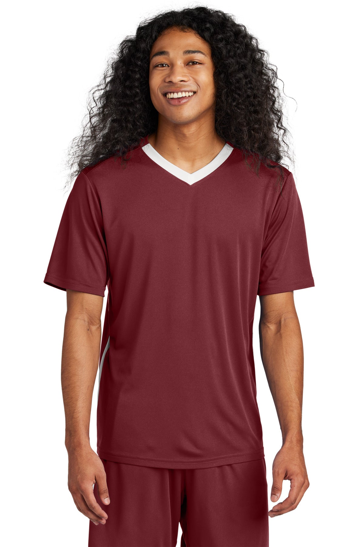 Sport-Tek Competitor United V-Neck ST101 Maroon/ White