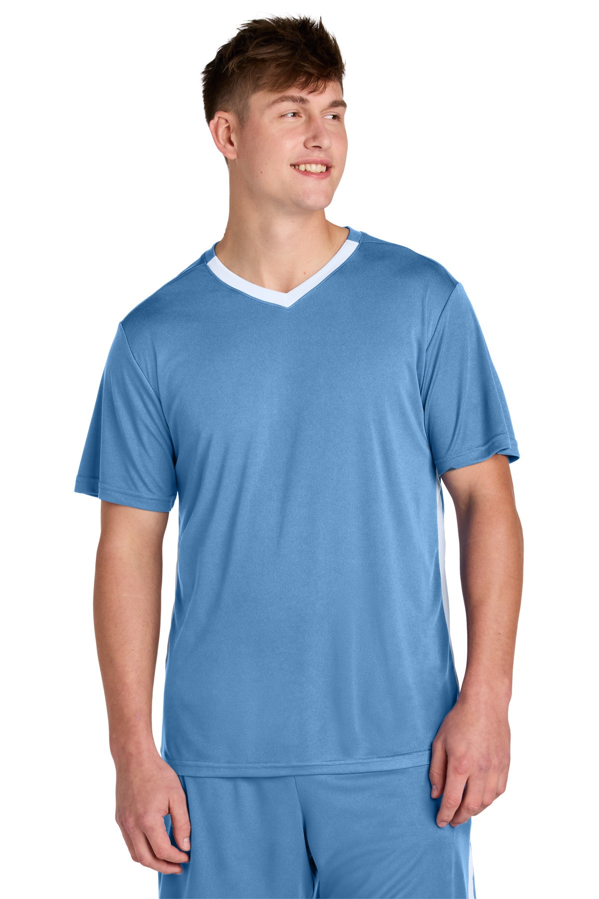 Sport-Tek Competitor United V-Neck ST101 Carolina Blue/ White