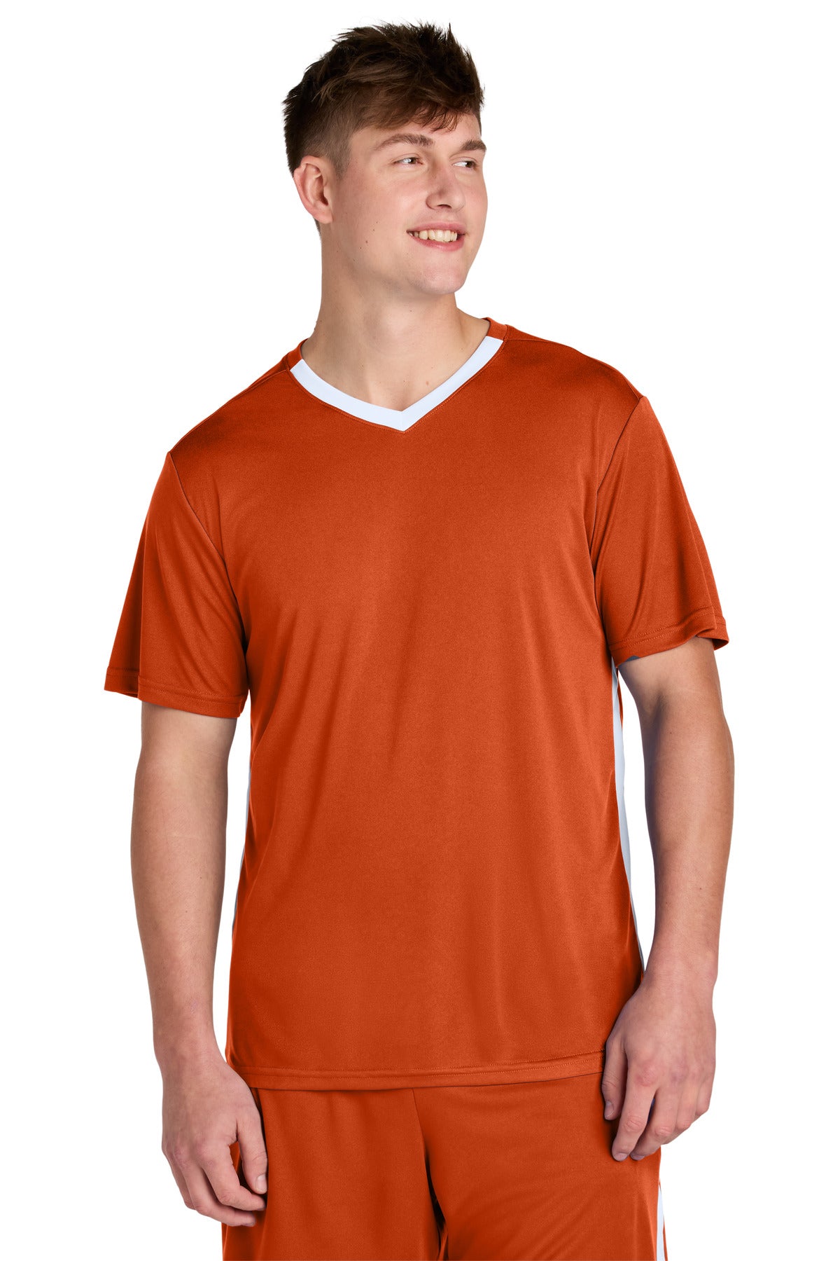 Sport-Tek Competitor United V-Neck ST101 Deep Orange/ White
