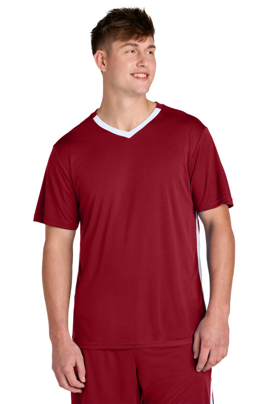 Sport-Tek Competitor United V-Neck ST101 Deep Red/ White