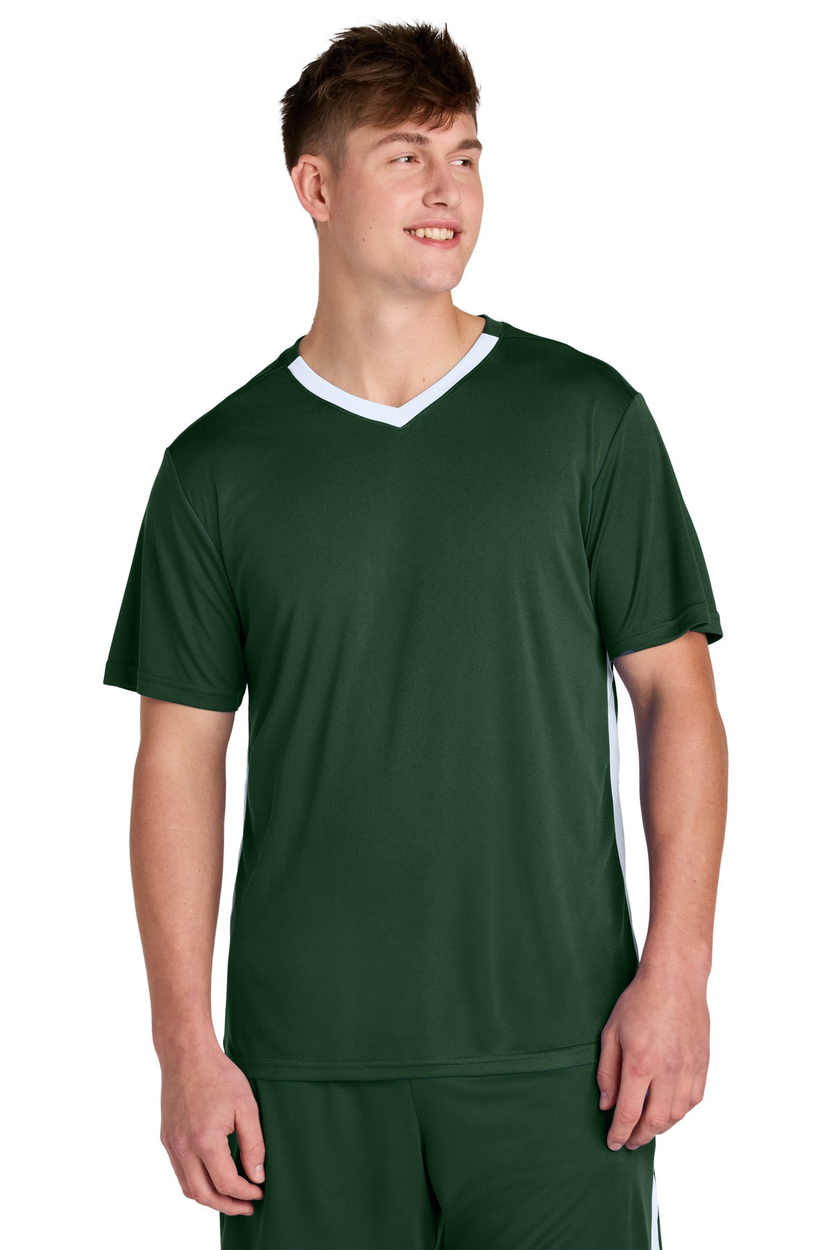 Sport-Tek Competitor United V-Neck ST101 Forest Green/ White
