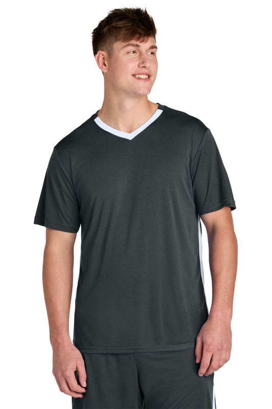 Sport-Tek Competitor United V-Neck ST101 Iron Grey/ White