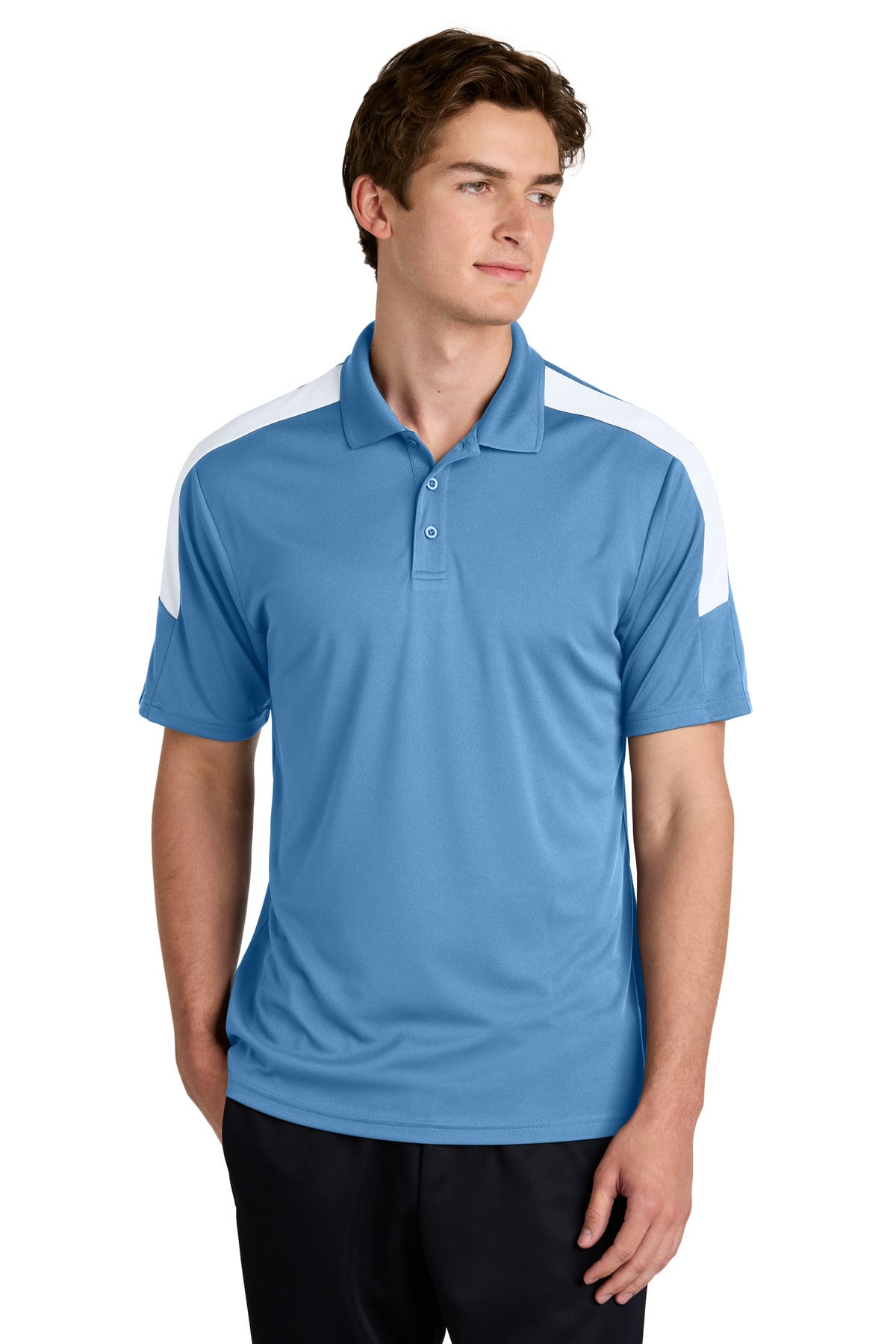 Sport-Tek Competitor United Polo ST104 Carolina Blue/ White