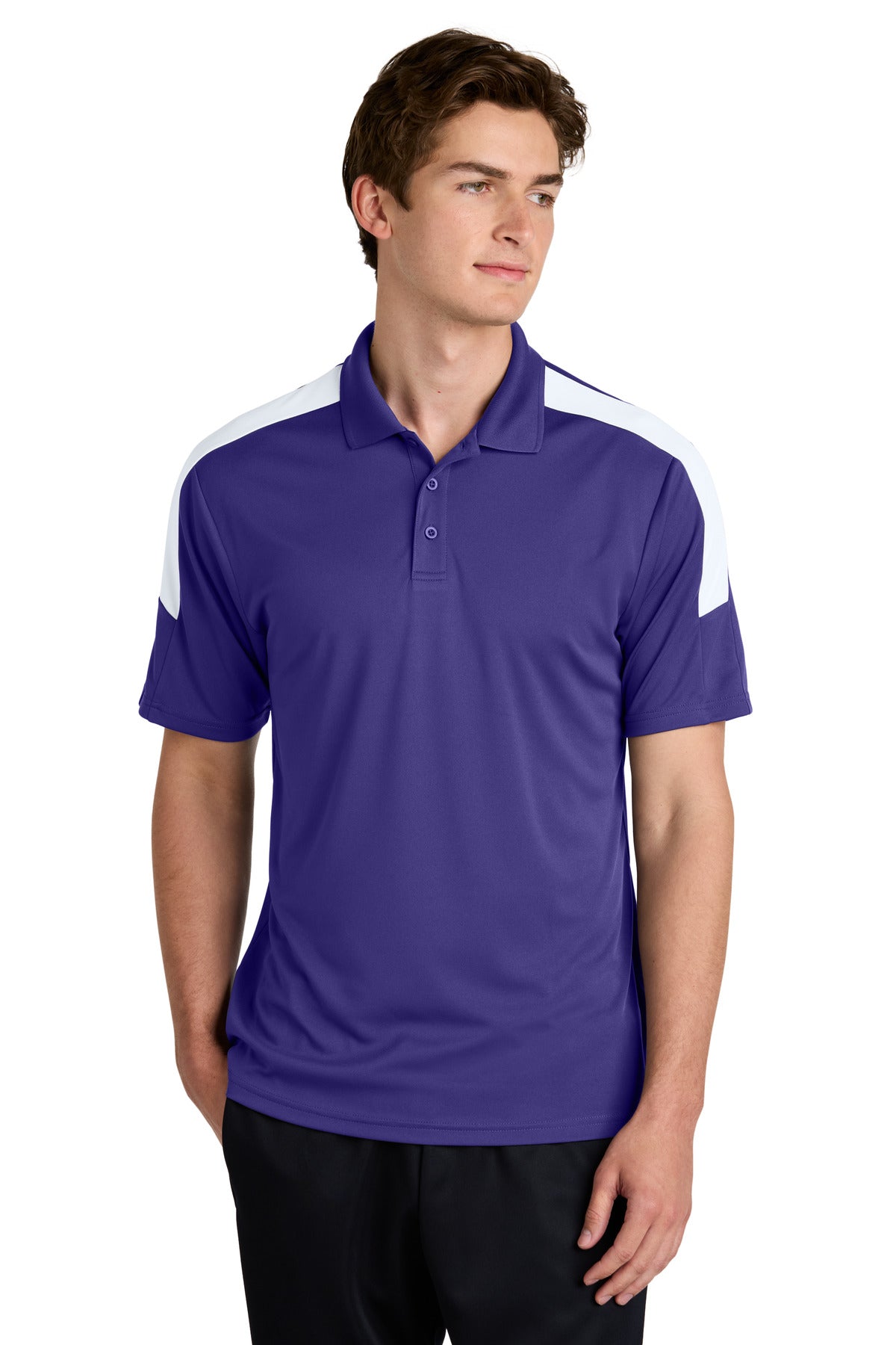 Sport-Tek Competitor United Polo ST104 Purple/ White