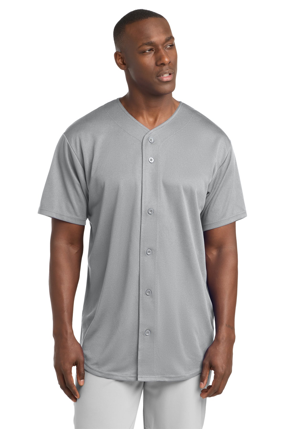 Sport-Tek PosiCharge Tough Mesh Full-Button Jersey ST220 Silver