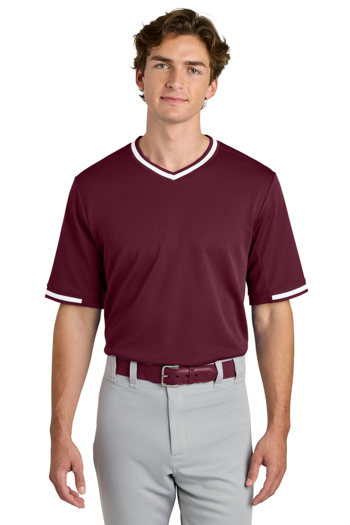 Sport-Tek Tough Mesh V-Neck Baseball Jersey ST221 Maroon