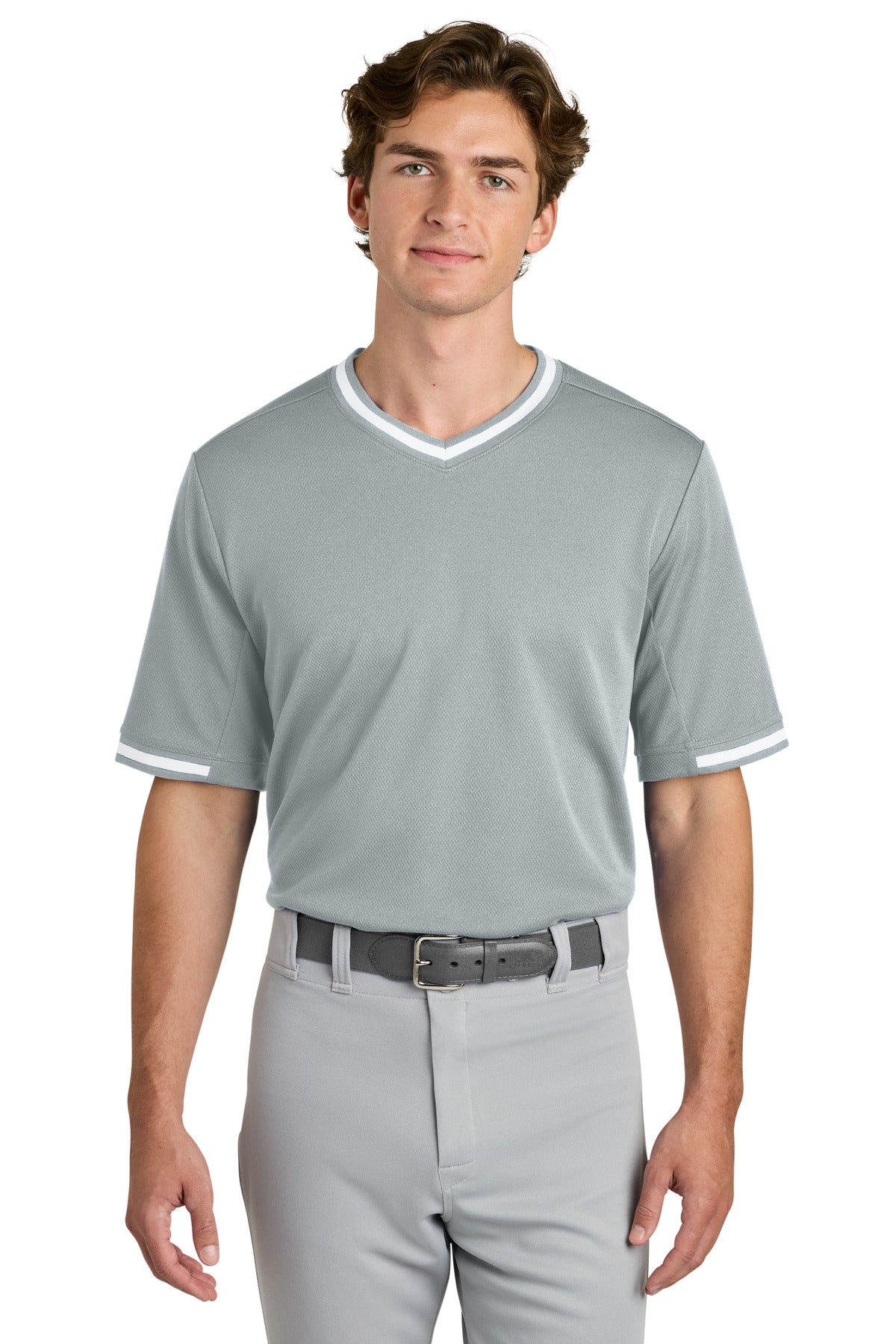 Sport-Tek Tough Mesh V-Neck Baseball Jersey ST221 Silver