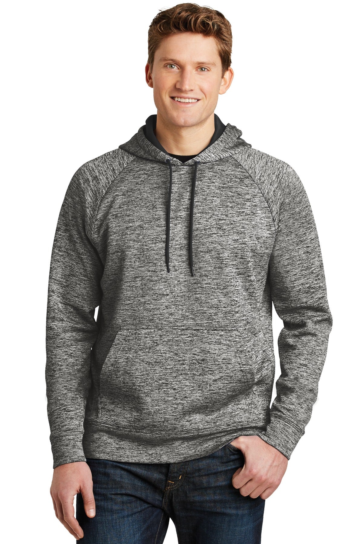 Sport-Tek PosiCharge Electric Heather Fleece Hooded Pullover. ST225 Black Electric