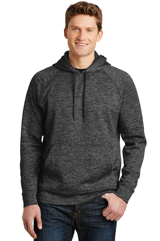 Sport-Tek PosiCharge Electric Heather Fleece Hooded Pullover. ST225 Grey-Black Electric