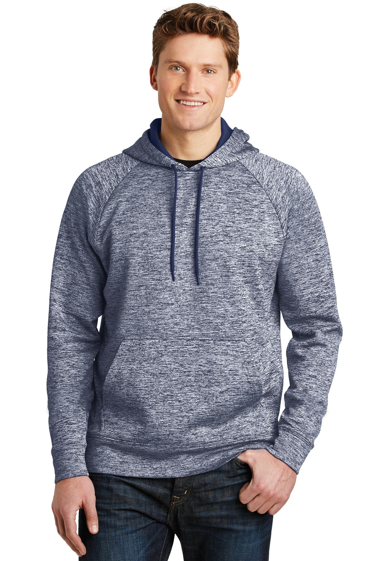 Sport-Tek PosiCharge Electric Heather Fleece Hooded Pullover. ST225 True Navy Electric