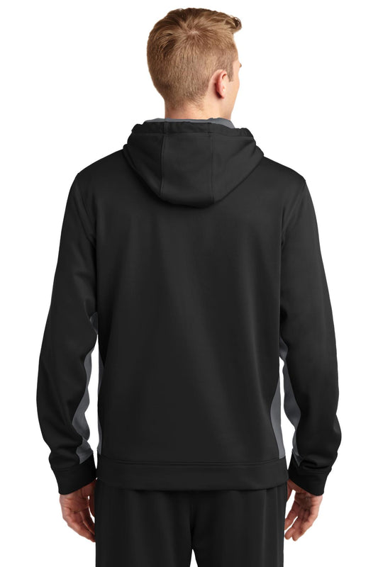 Sport-Tek Sport-Wick Fleece Colorblock Hooded Pullover. ST235 Black/ Dark Smoke Grey