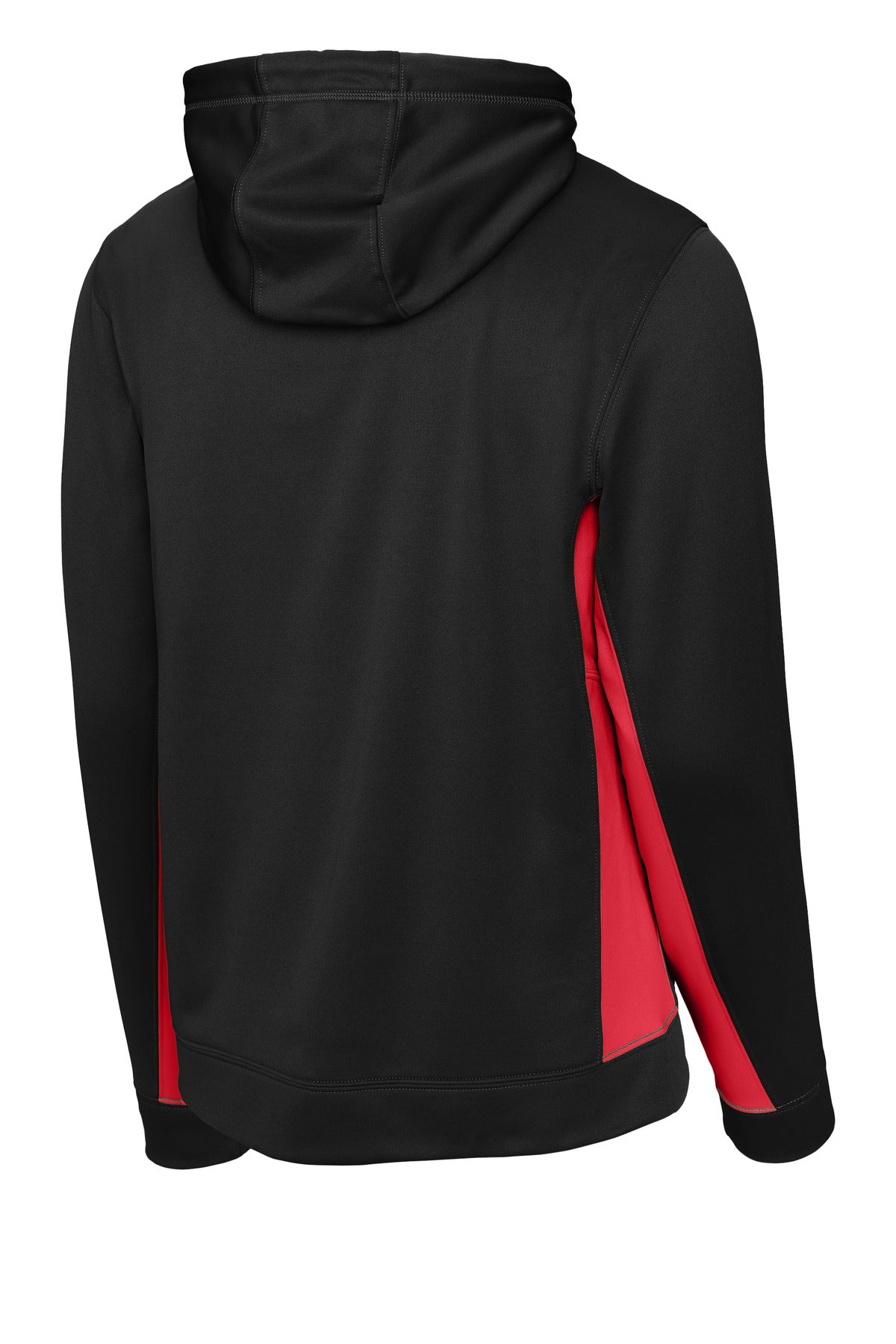 Sport-Tek Sport-Wick Fleece Colorblock Hooded Pullover. ST235 Black/ Deep Red