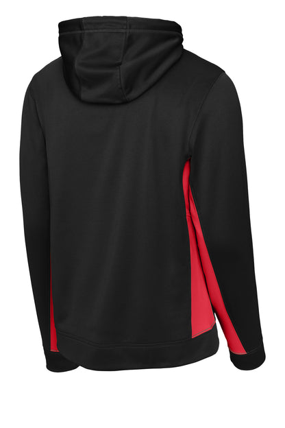 Sport-Tek Sport-Wick Fleece Colorblock Hooded Pullover. ST235 Black/ Deep Red
