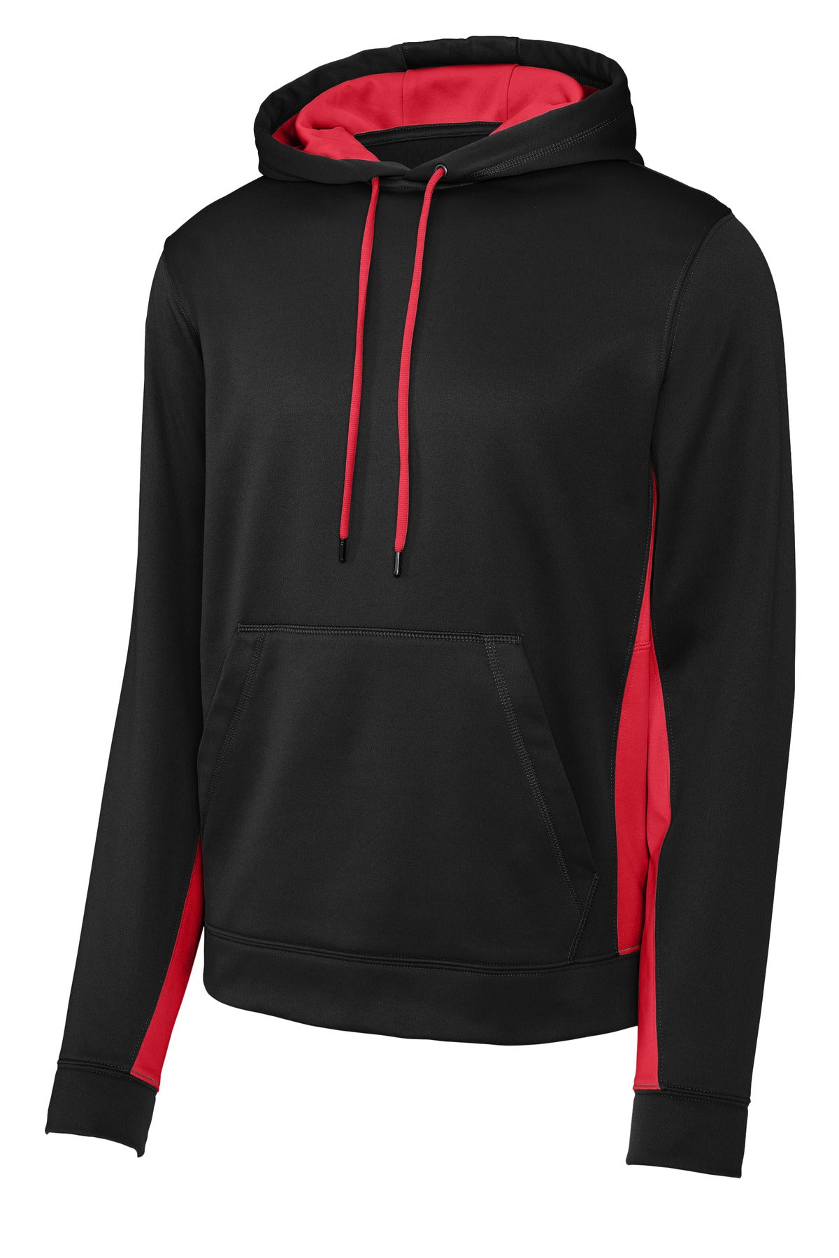 Sport-Tek Sport-Wick Fleece Colorblock Hooded Pullover. ST235 Black/ Deep Red
