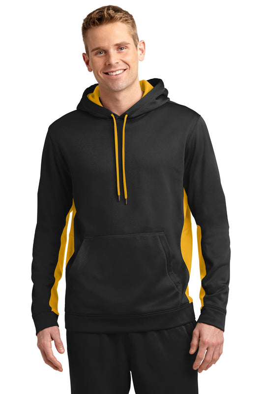 Sport-Tek Sport-Wick Fleece Colorblock Hooded Pullover. ST235 Black/ Gold