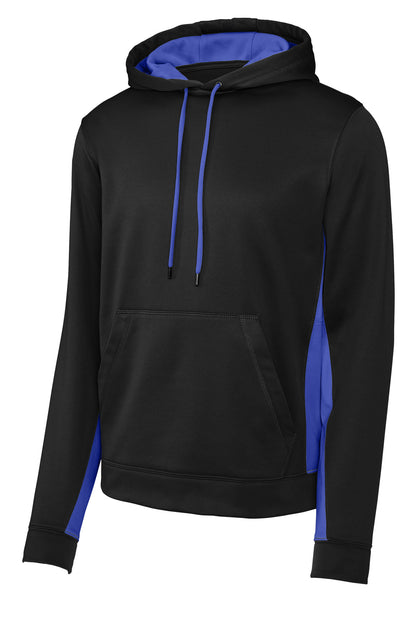 Sport-Tek Sport-Wick Fleece Colorblock Hooded Pullover. ST235 Black/ True Royal