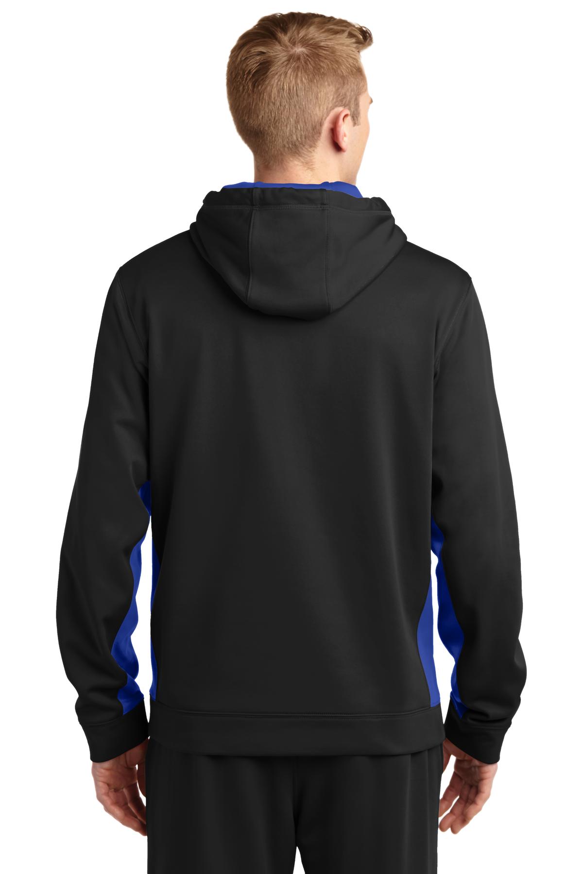Sport-Tek Sport-Wick Fleece Colorblock Hooded Pullover. ST235 Black/ True Royal