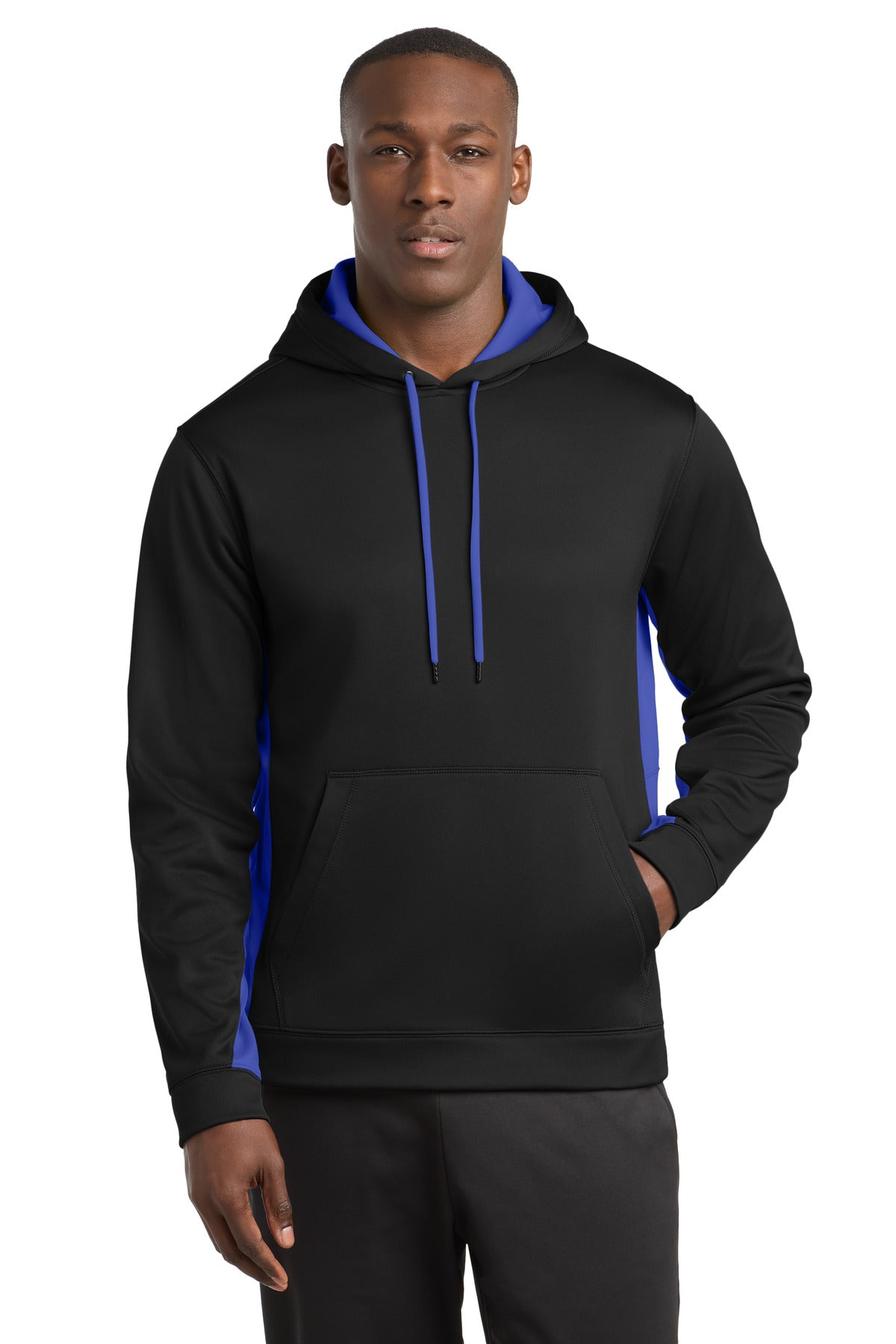 Sport-Tek Sport-Wick Fleece Colorblock Hooded Pullover ST235 Black/ True Royal