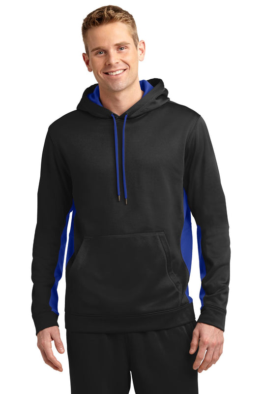 Sport-Tek Sport-Wick Fleece Colorblock Hooded Pullover. ST235 Black/ True Royal