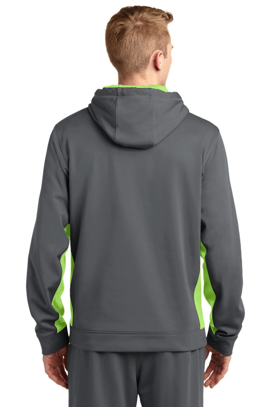 Sport-Tek Sport-Wick Fleece Colorblock Hooded Pullover. ST235 Dark Smoke Grey/ Lime Shock