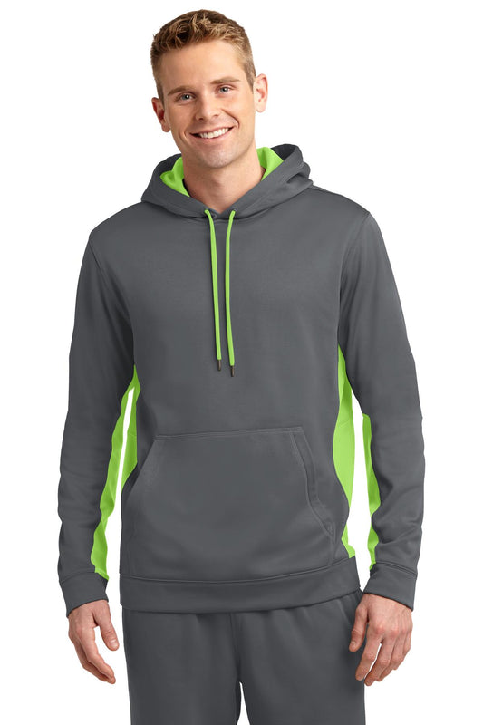 Sport-Tek Sport-Wick Fleece Colorblock Hooded Pullover. ST235 Dark Smoke Grey/ Lime Shock