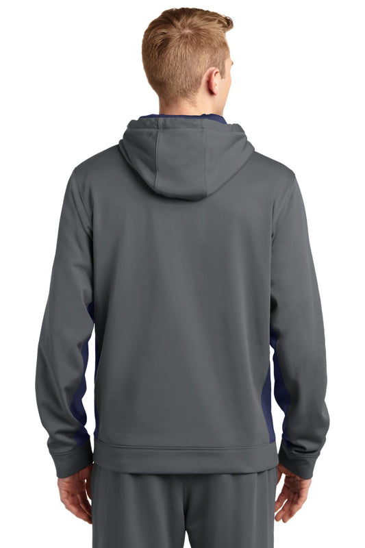 Sport-Tek Sport-Wick Fleece Colorblock Hooded Pullover. ST235 Dark Smoke Grey/ Navy