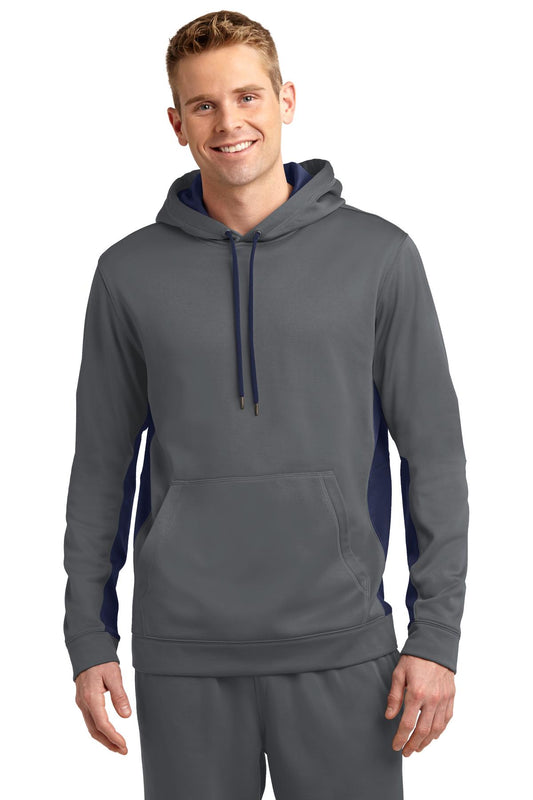 Sport-Tek Sport-Wick Fleece Colorblock Hooded Pullover. ST235 Dark Smoke Grey/ Navy