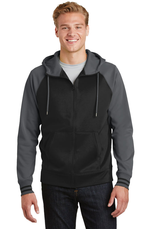 Sport-Tek Sport-Wick Varsity Fleece Full-Zip Hooded Jacket. ST236 Black/ Dark Smoke Grey