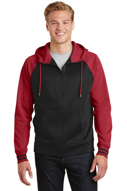 Sport-Tek Sport-Wick Varsity Fleece Full-Zip Hooded Jacket. ST236 Black/ Deep Red