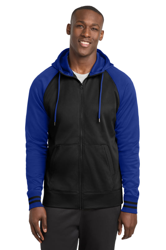 Sport-Tek Sport-Wick Varsity Fleece Full-Zip Hooded Jacket ST236 Black/ True Royal