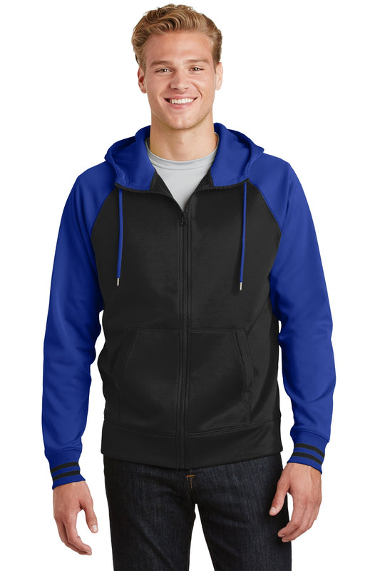 Sport-Tek Sport-Wick Varsity Fleece Full-Zip Hooded Jacket. ST236 Black/ True Royal
