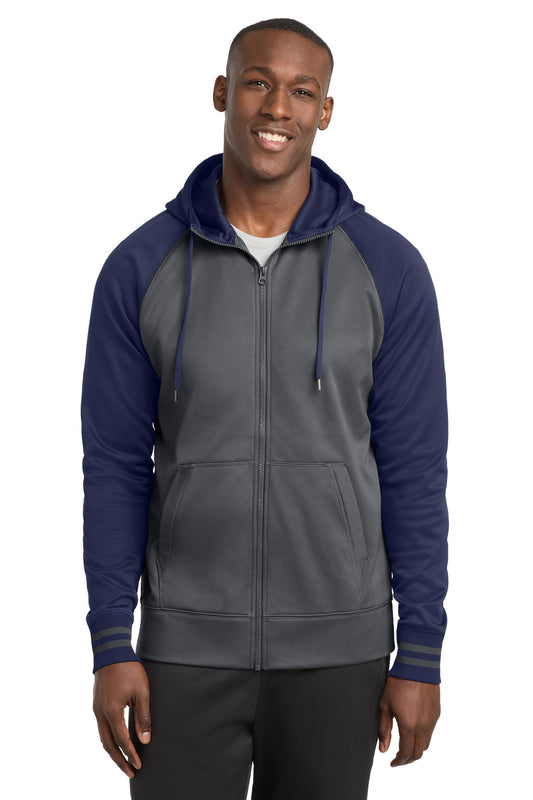 Sport-Tek Sport-Wick Varsity Fleece Full-Zip Hooded Jacket ST236 Dark Smoke Grey/ Navy
