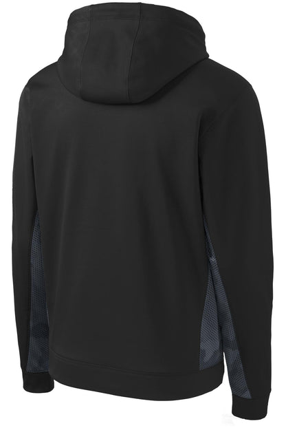 Sport-Tek Sport-Wick CamoHex Fleece Colorblock Hooded Pullover. ST239 Black/ Dark Smoke Grey