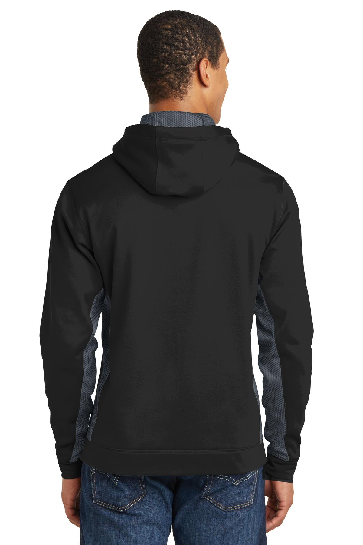 Sport-Tek Sport-Wick CamoHex Fleece Colorblock Hooded Pullover. ST239 Black/ Dark Smoke Grey