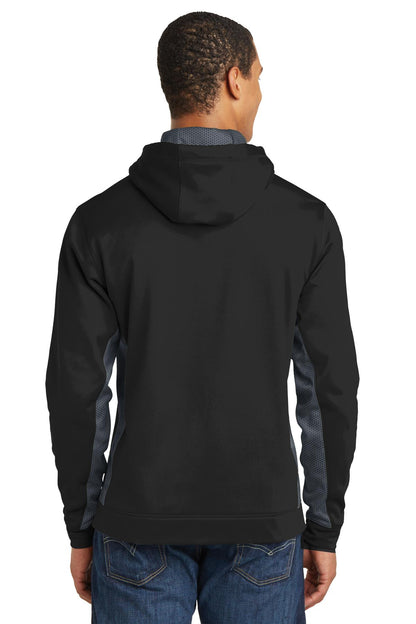 Sport-Tek Sport-Wick CamoHex Fleece Colorblock Hooded Pullover. ST239 Black/ Dark Smoke Grey