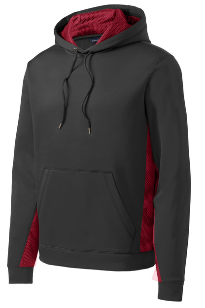 Sport-Tek Sport-Wick CamoHex Fleece Colorblock Hooded Pullover. ST239 Black/ Deep Red