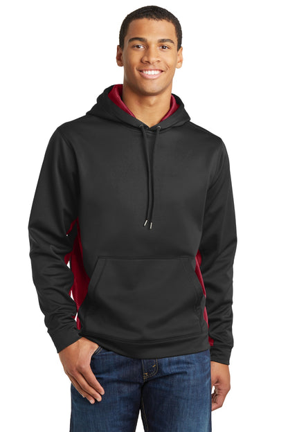 Sport-Tek Sport-Wick CamoHex Fleece Colorblock Hooded Pullover. ST239 Black/ Deep Red