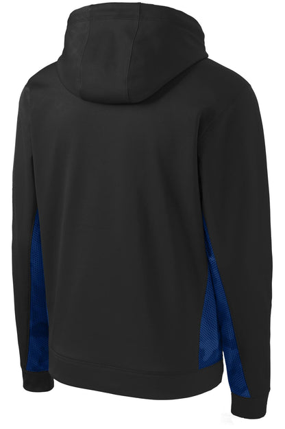 Sport-Tek Sport-Wick CamoHex Fleece Colorblock Hooded Pullover. ST239 Black/ True Royal