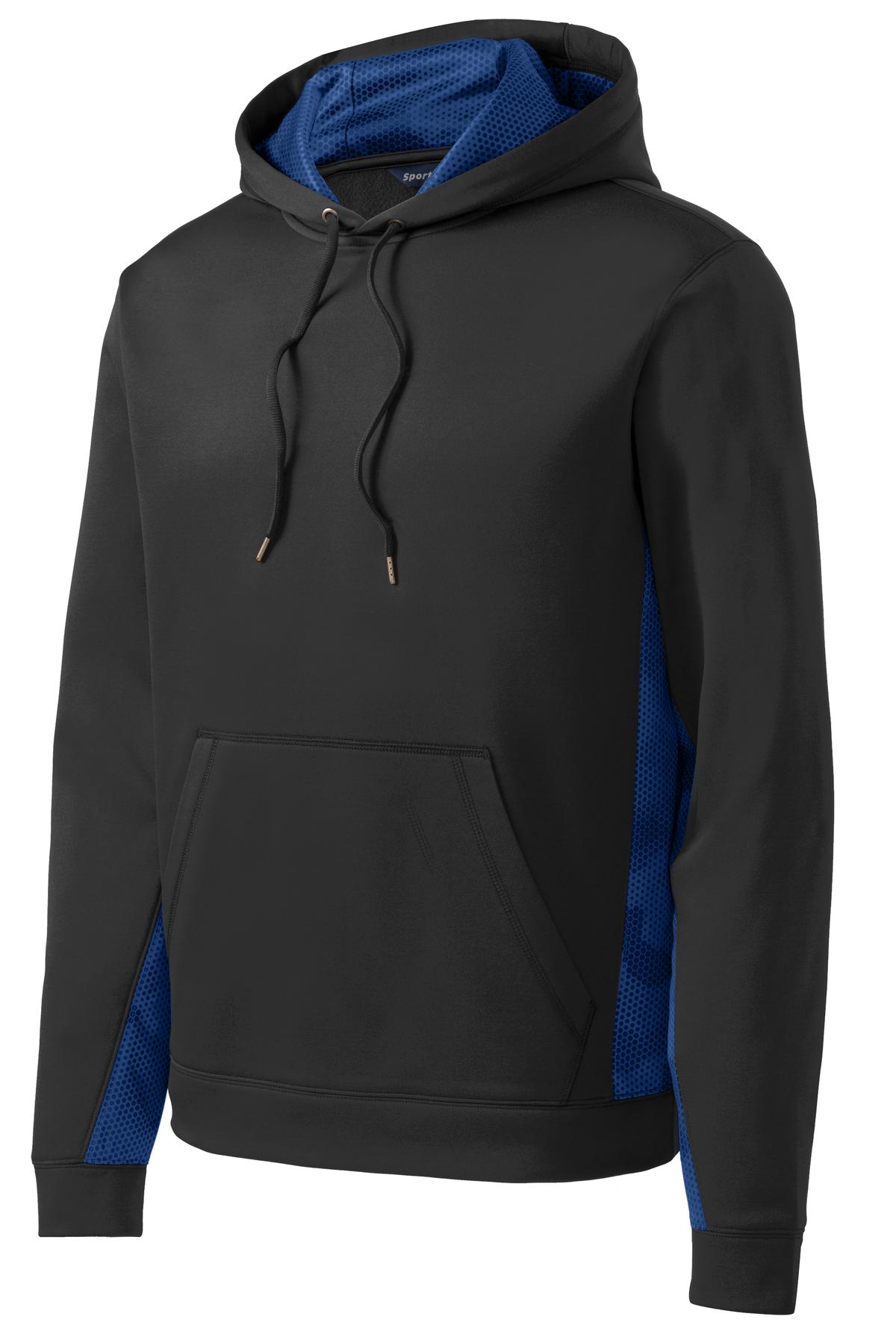 Sport-Tek Sport-Wick CamoHex Fleece Colorblock Hooded Pullover. ST239 Black/ True Royal