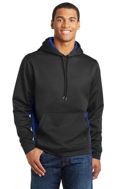 Sport-Tek Sport-Wick CamoHex Fleece Colorblock Hooded Pullover. ST239 Black/ True Royal