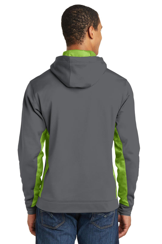Sport-Tek Sport-Wick CamoHex Fleece Colorblock Hooded Pullover. ST239 Dark Smoke Grey/ Lime Shock