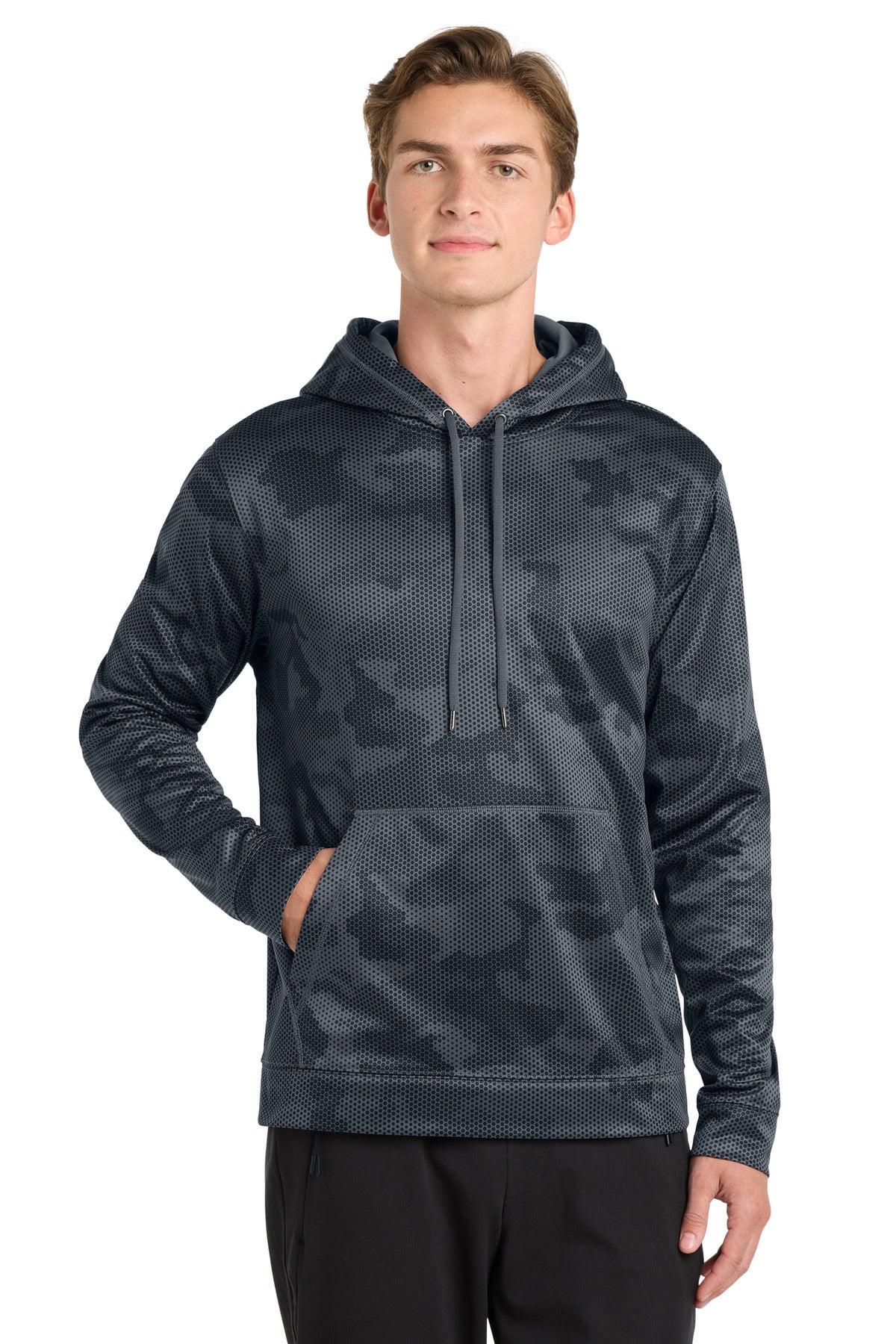 Sport-Tek Sport-Wick CamoHex Fleece Hooded Pullover ST240 Dark Smoke Grey