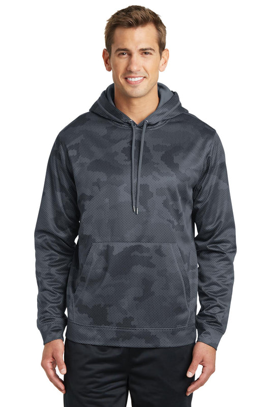 Sport-Tek Sport-Wick CamoHex Fleece Hooded Pullover. ST240 Dark Smoke Grey