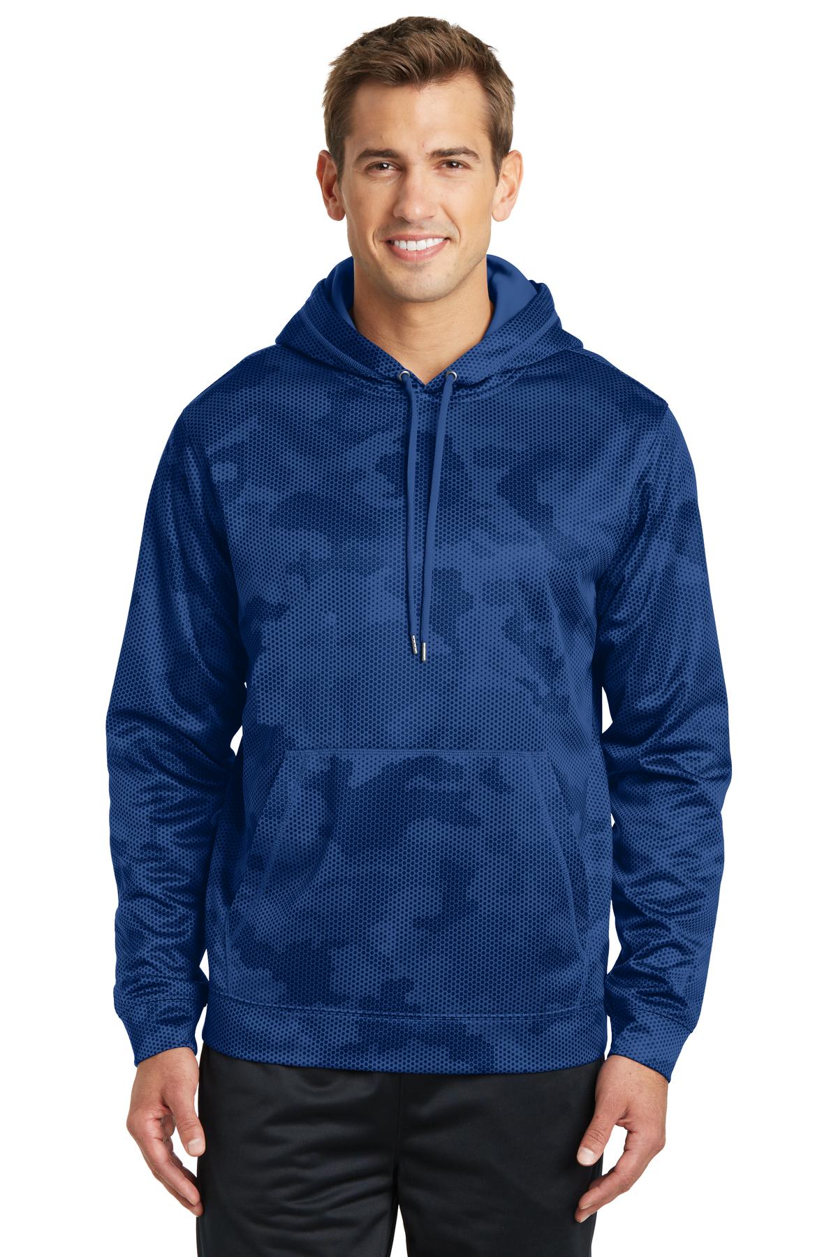 Sport-Tek Sport-Wick CamoHex Fleece Hooded Pullover. ST240 True Royal
