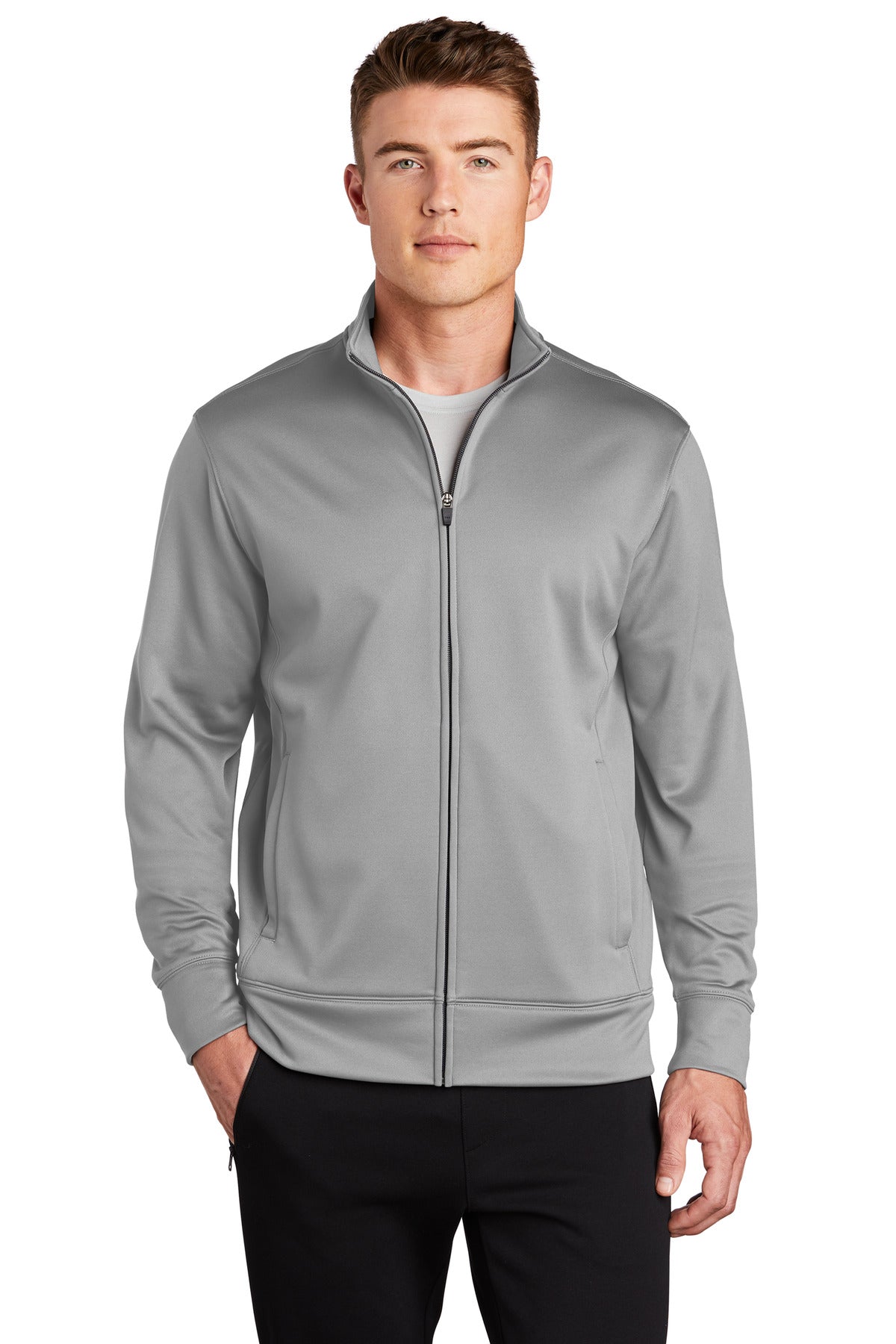 Sport-Tek Sport-Wick Fleece Full-Zip Jacket.  ST241 Silver