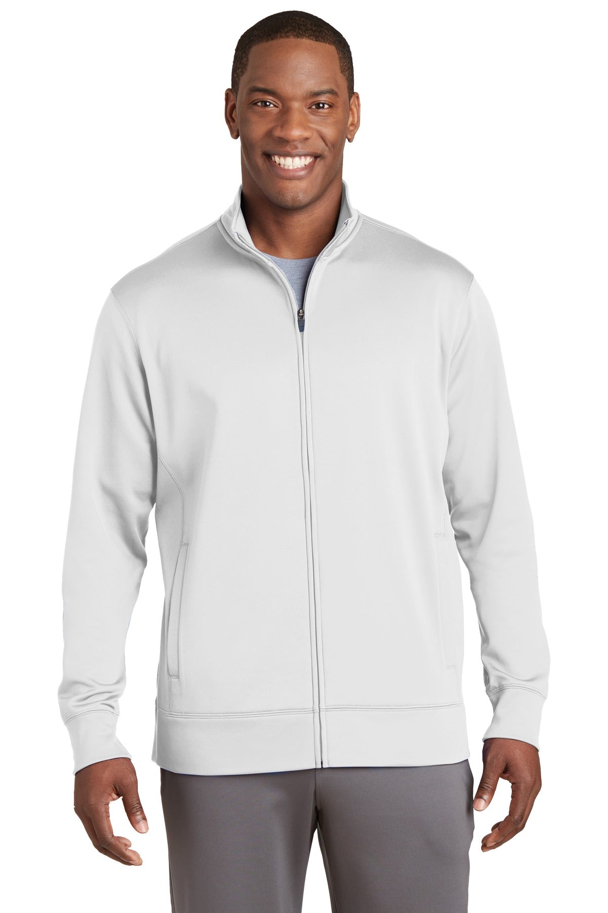 Sport-Tek Sport-Wick Fleece Full-Zip Jacket.  ST241 White
