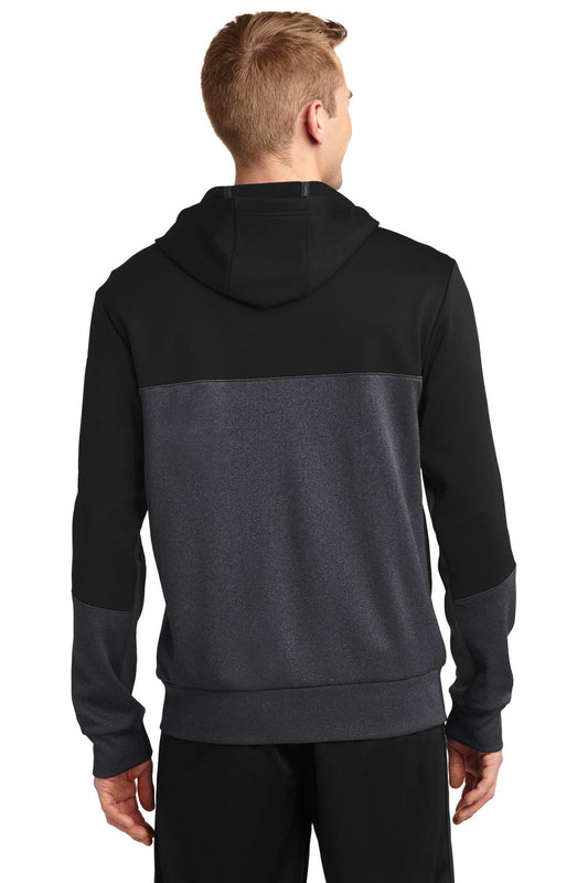 Sport-Tek Tech Fleece Colorblock Full-Zip Hooded Jacket. ST245 Black/ Graphite Heather/ Black