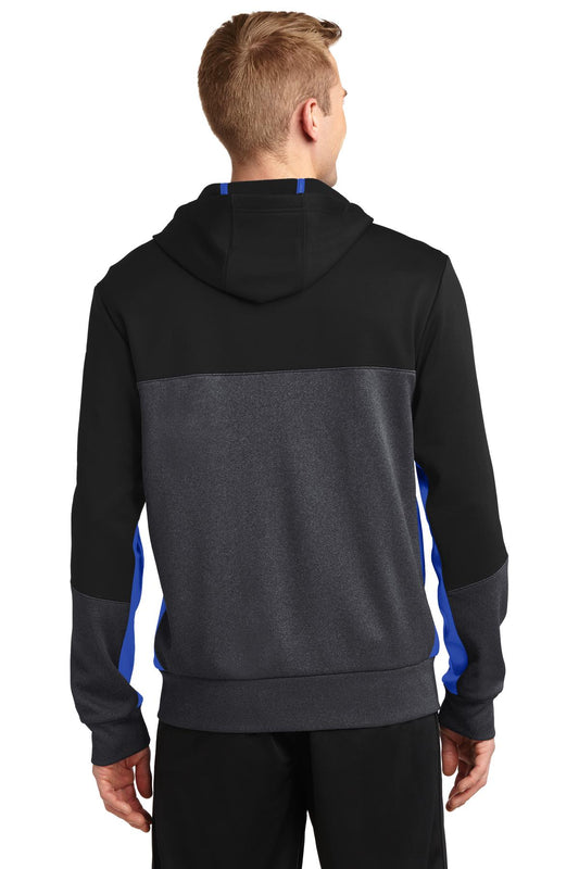 Sport-Tek Tech Fleece Colorblock Full-Zip Hooded Jacket. ST245 Black/ Graphite Heather/ True Royal